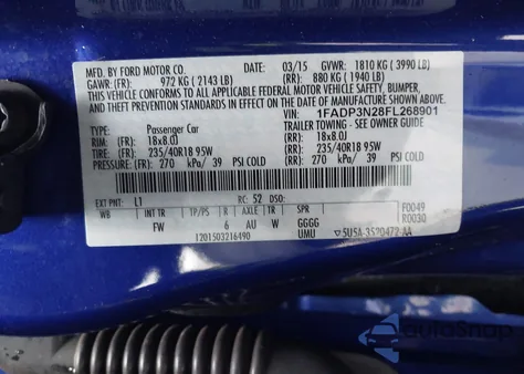 2015 Ford Focus Titanium z USA, uszkodzony, nr VIN 1FADP3N28FL268901